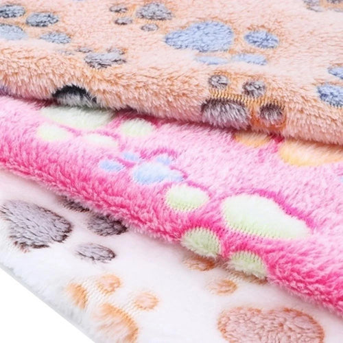 Trusty Paws Fluffy Paw-Print Pet Blanket - Coral Fleece, 3 Sizes