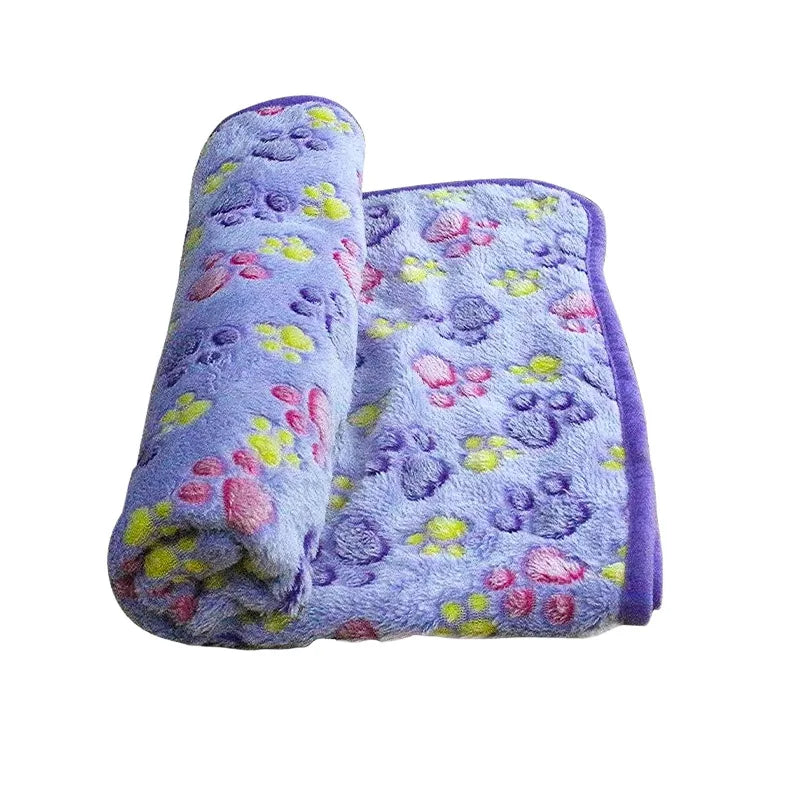 Trusty Paws Fluffy Paw-Print Pet Blanket - Coral Fleece, 3 Sizes