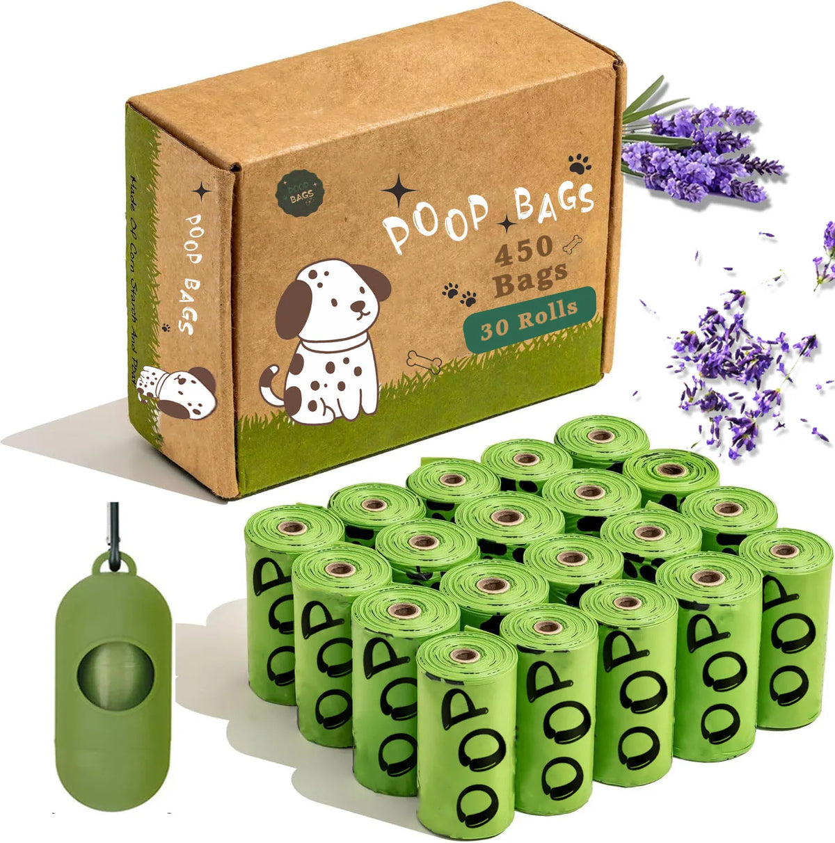 Trusty Paws Lavender Biodegradable Poop Bags - With Lead Dispenser