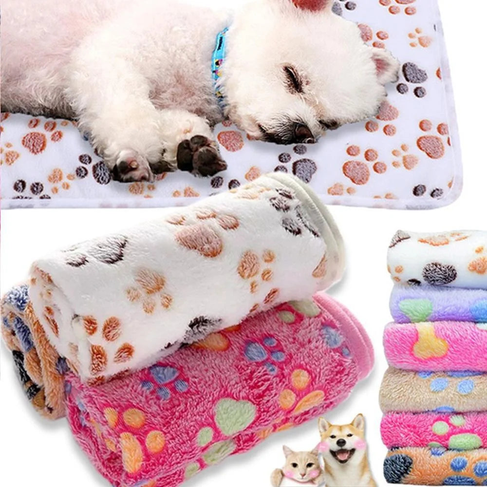 Trusty Paws Fluffy Paw-Print Pet Blanket - Coral Fleece, 3 Sizes