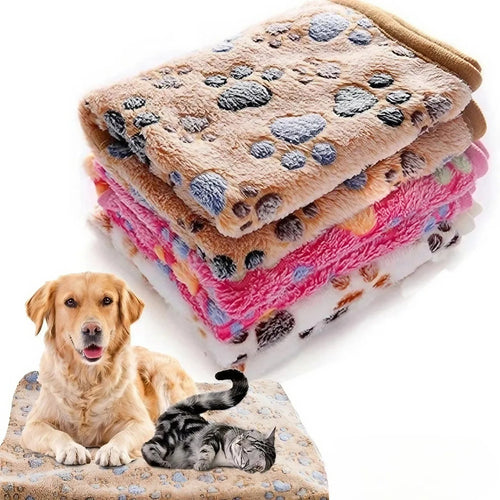 Trusty Paws Fluffy Paw-Print Pet Blanket - Coral Fleece, 3 Sizes