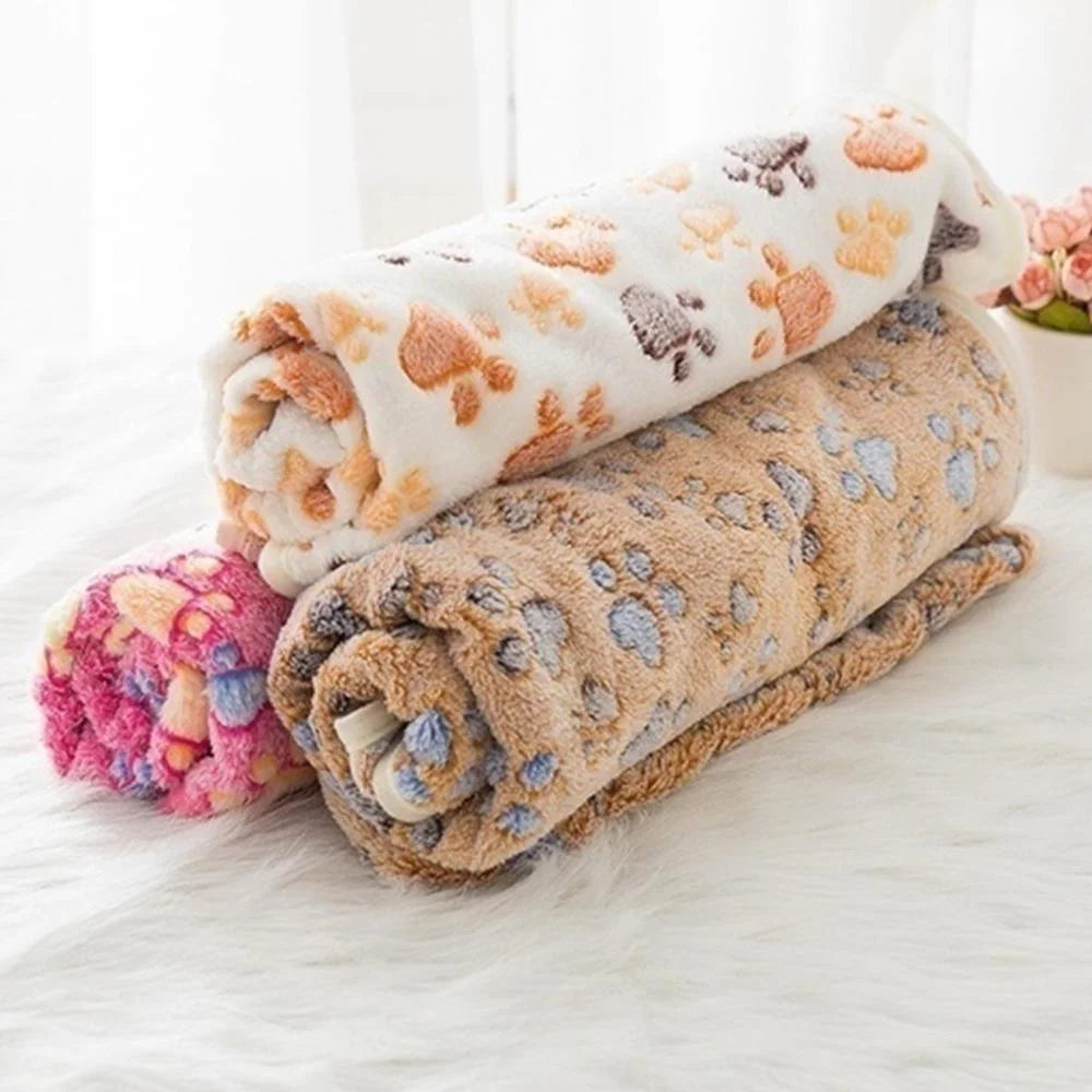 Trusty Paws Fluffy Paw-Print Pet Blanket - Coral Fleece, 3 Sizes